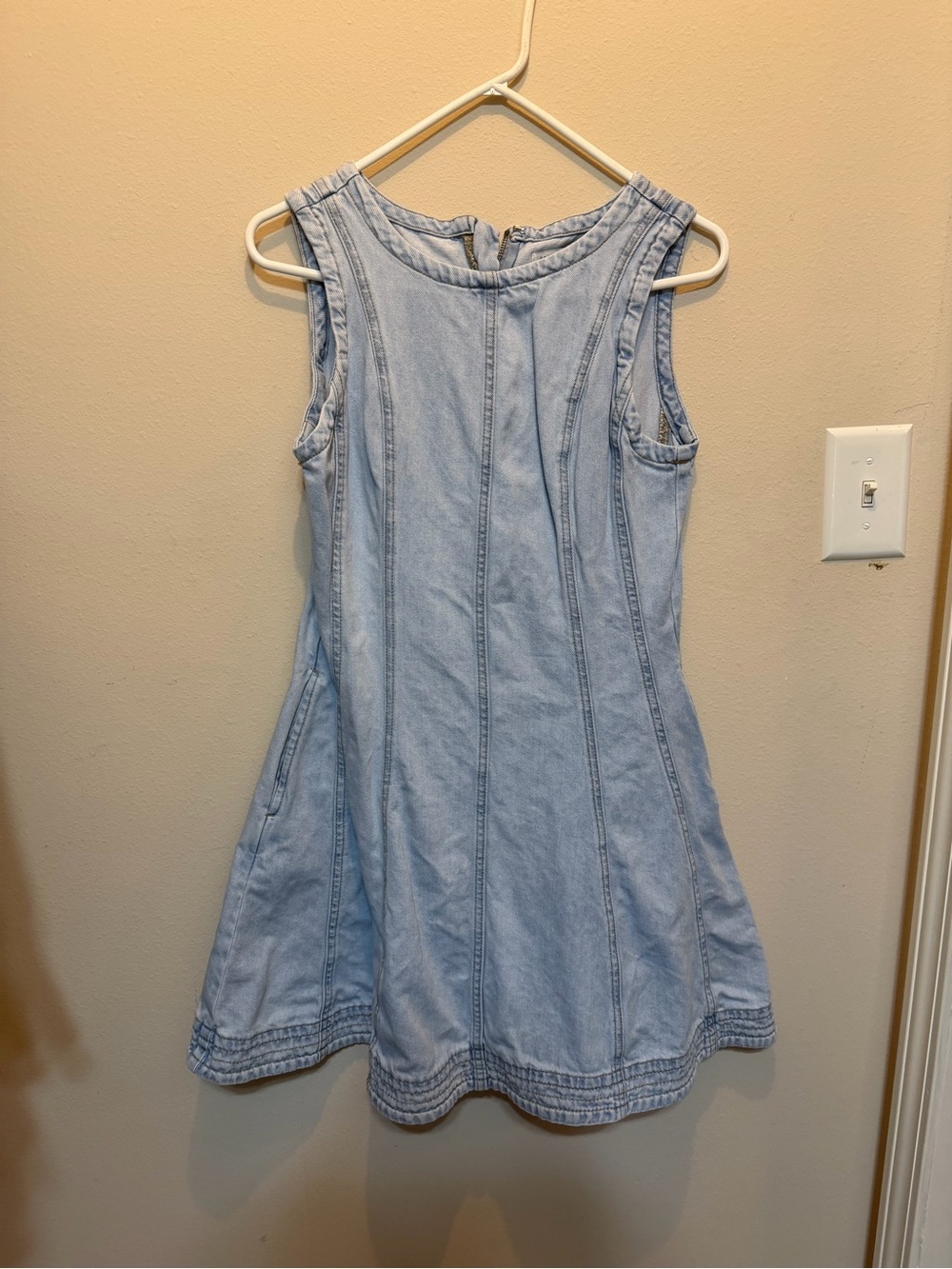 Light Blue Denim Sleeveless A-Line Dress